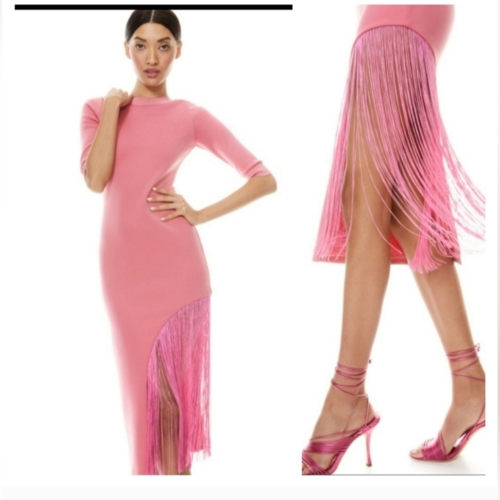 ALICE +OLIVIA ASYMMETRICAL FRINGE MIDI DRESS SIZE 0 - Picture 9 of 16